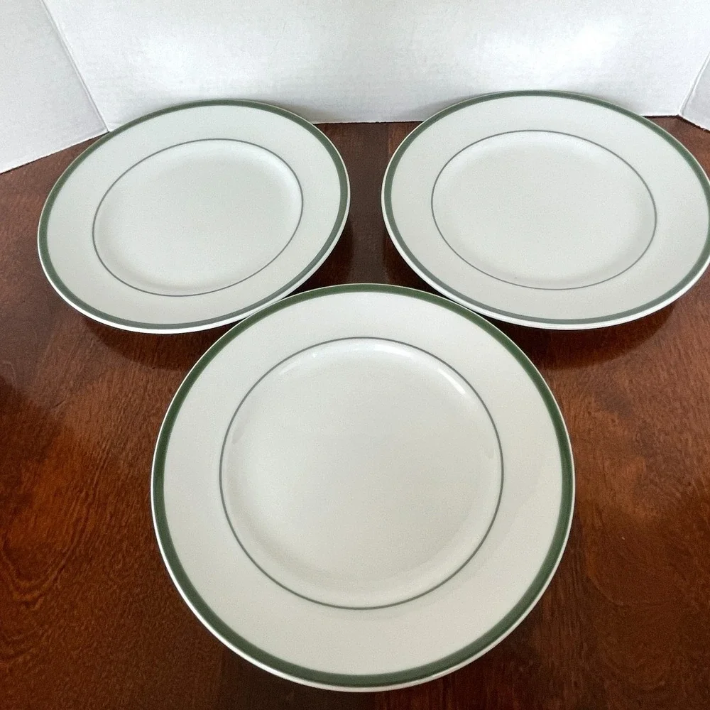 Williams Sonoma Brasserie Green Verge and Band Lot of 3 Luncheon Plates 9